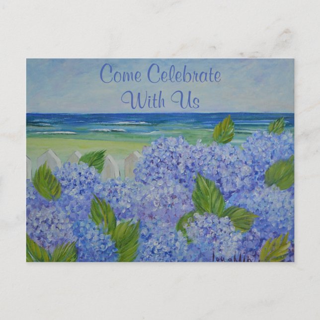 Hydrangeas By The Sea Invitation Postcard (Front)