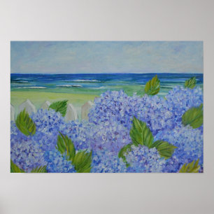 Hydrangeas By The Sea Poster