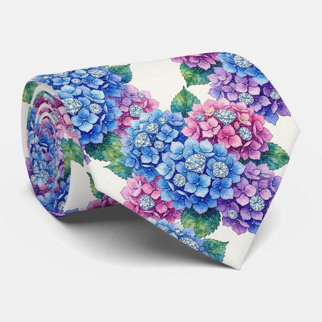  Hydrangeas & Diamonds | Wedding and Events Neck  Tie (Rolled)