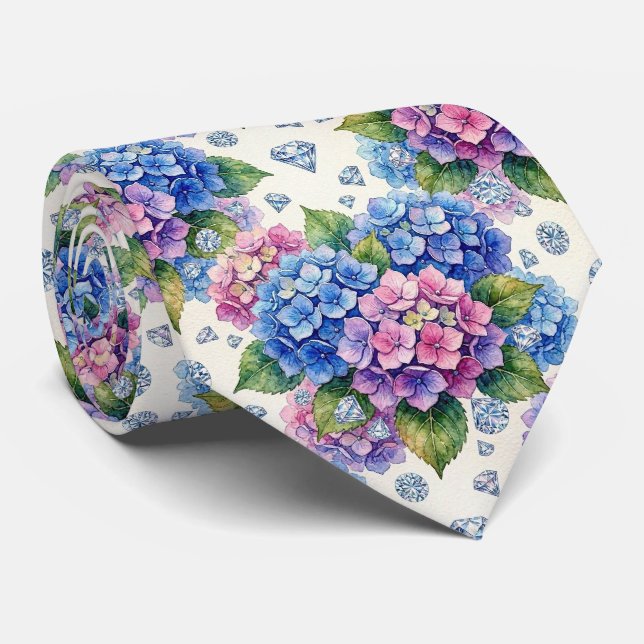  Hydrangeas & Diamonds | Wedding and Events Neck  Tie (Rolled)
