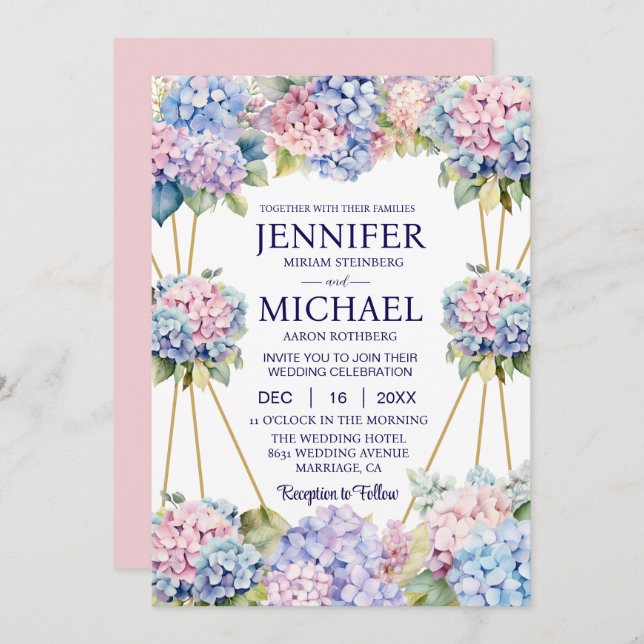 Hydrangeas Fleurs de Printemps Invitations de mari (Devant / Derrière)