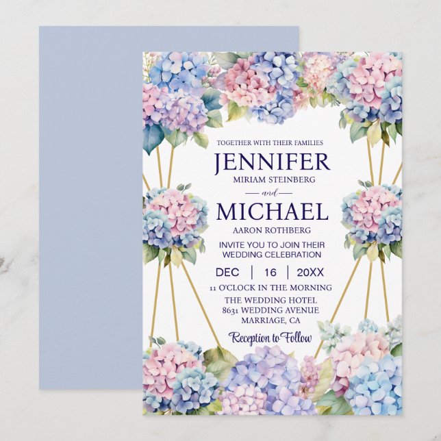Hydrangeas Fleurs de Printemps Invitations de mari (Devant / Derrière)