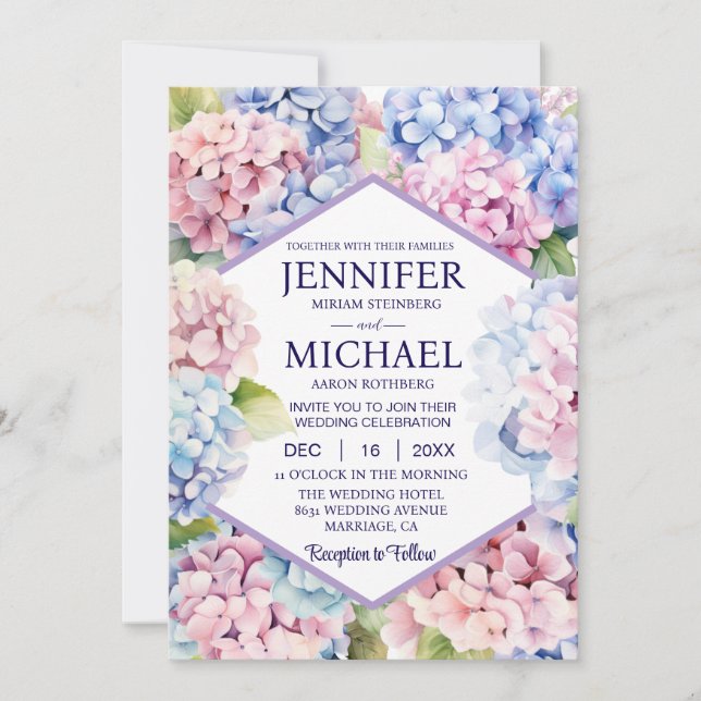 Hydrangeas Fleurs de Printemps Invitations de mari (Devant)