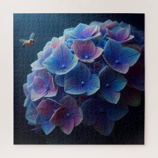 Hydrangeas Floral Purple and Blue Jigsaw Puzzle (Vertical)