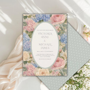 Hydrangeas Floral Vintage Sage Green Wedding Invitation