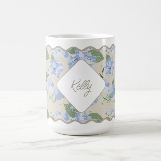 Hydrangeas Girly Delicate Personalized Coastal Coffee Mug (Center)