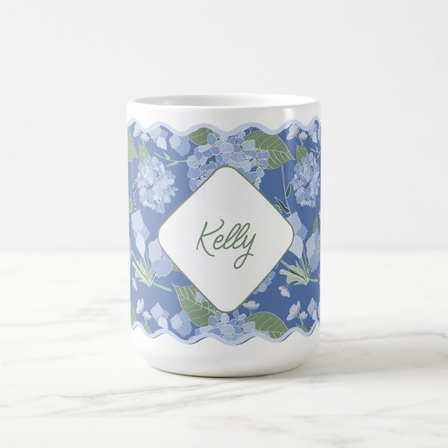 Hydrangeas Girly Delicate Personalized Coastal Coffee Mug (Center)