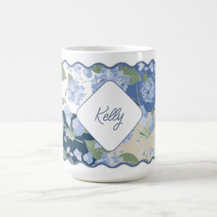 Hydrangeas Girly Patchwork Personalized Coastal Coffee Mug
