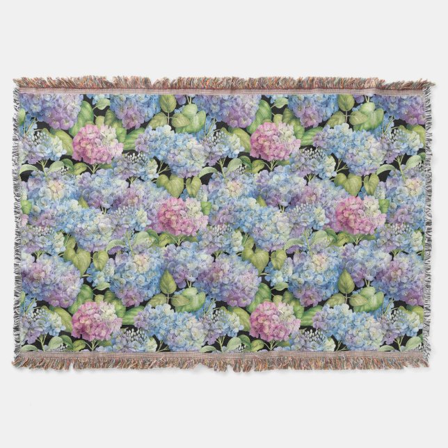Hydrangeas in Bloom Throw Blanket (Front)