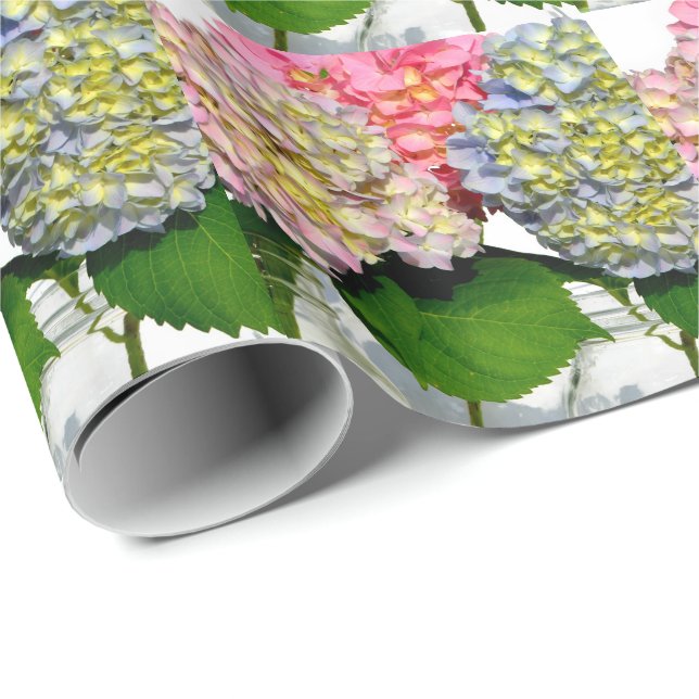 Hydrangeas Mason jar pink floral blue floral  Wrapping Paper (Roll Corner)