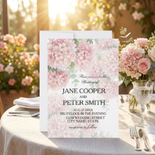 Hydrangeas pastel pink colours. Wedding Invitation
