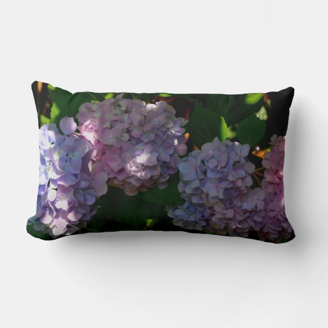 Hydrangeas romantic pink blue purple floral  lumbar pillow (Front)
