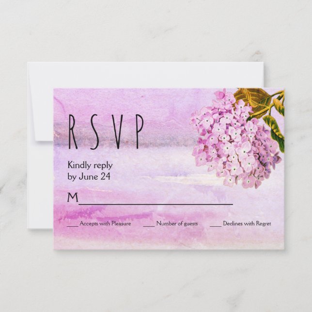Hydrangeas rose aquarelle mariage floral RSVP (Devant)
