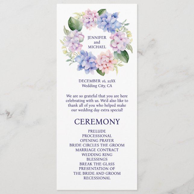 Hydrangeas Spring Flowers Wedding Program (Front)