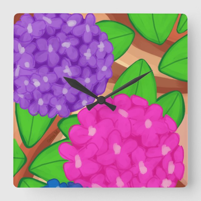 Hydrangeas Square Wall Clock (Front)