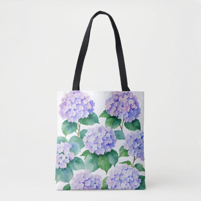 Hydrangeas Watercolor Floral Art Tote Bag (Front)