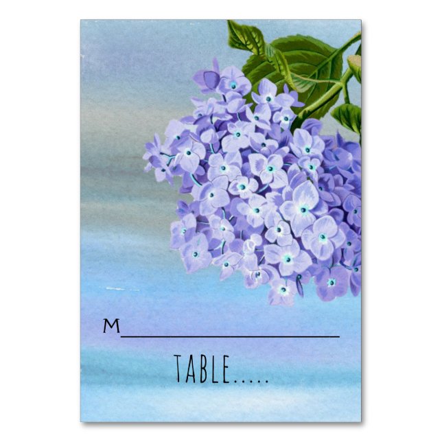 Hydrangeas watercolor floral wedding escort card (Front)