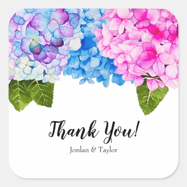 Hydrangeas Watercolor Illustration | Wedding Square Sticker (Front)