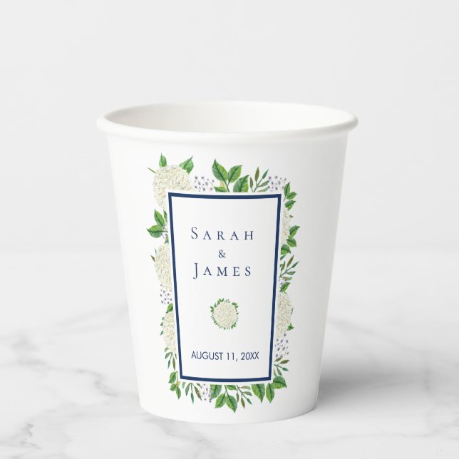 Hydrangeas White Blue Wedding Cups for Reception (Front)