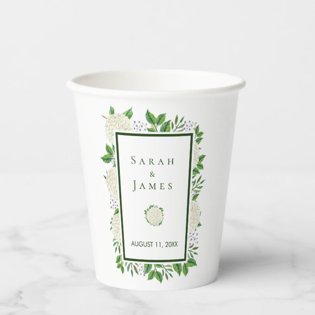 Hydrangeas White Green Wedding Cups for Reception (Front)