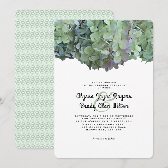 Hydrangée Florale Verte Faire-part de mariage (Devant / Derrière)