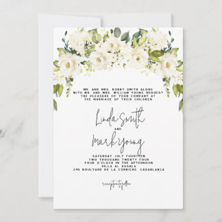 Hydrangée, Flore blanche, Faire-part de mariage