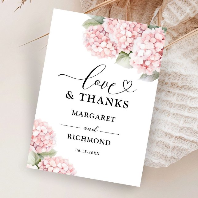 Hydrangée rose pâle Carte de remerciements Mariage (Créateur téléchargé)