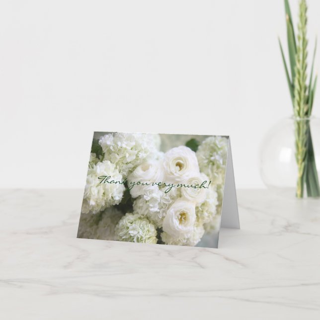 hydrangées blanches et ranunculus carte de remerci (Devant)