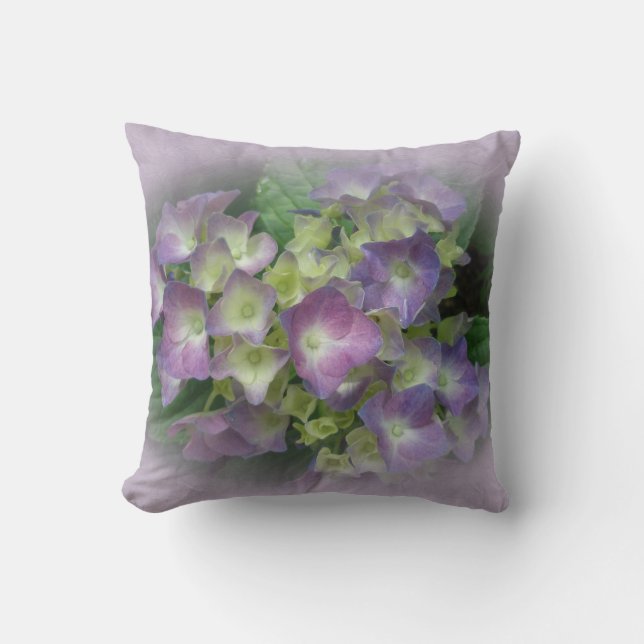 Hydrangées violettes et jaunes - Coussin (Recto)