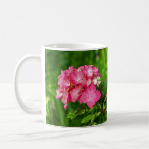 Hydrangia Pink Flowers with Green Leaves  Coffee Mug