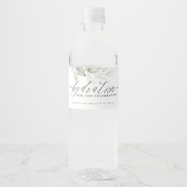 Hydration for the Celebration - Greenery Wedding Water Bottle Label (Front)