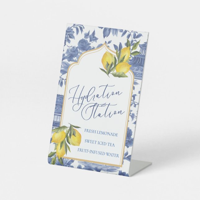 Hydration Station- Lemon Chic-tique Chinoiserie  Pedestal Sign (Front)