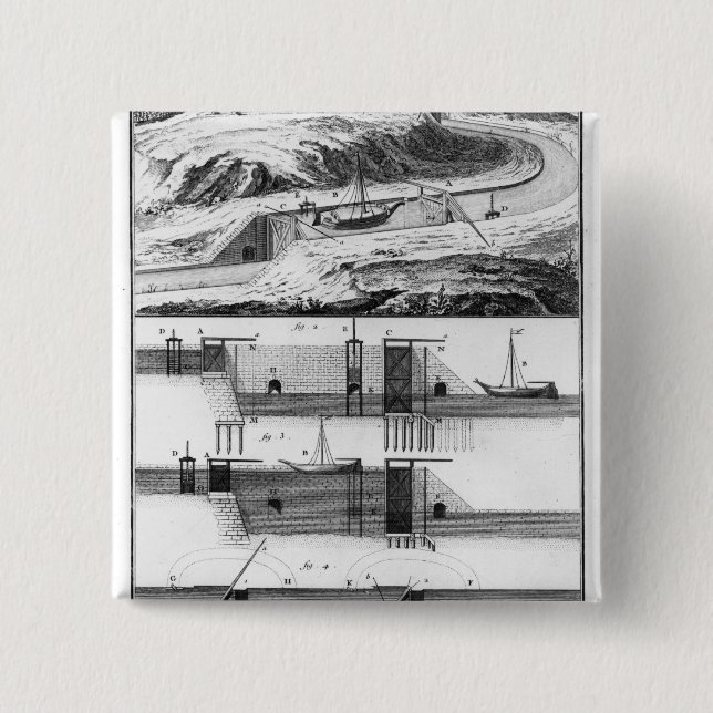 Hydraulic, canal and locks 2 inch square button (Front)