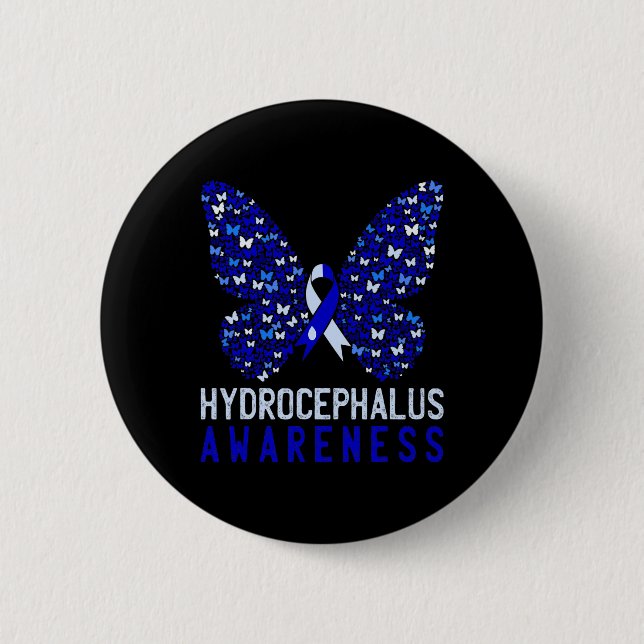 Hydrocephalus Awareness Month Blue Ribbon Support  2 Inch Round Button (Front)