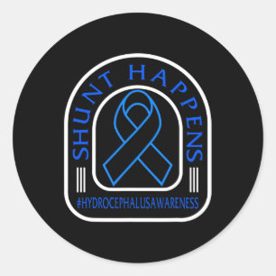 Hydrocephalus Awareness Shunt Happens Blue Ribbon  Classic Round Sticker