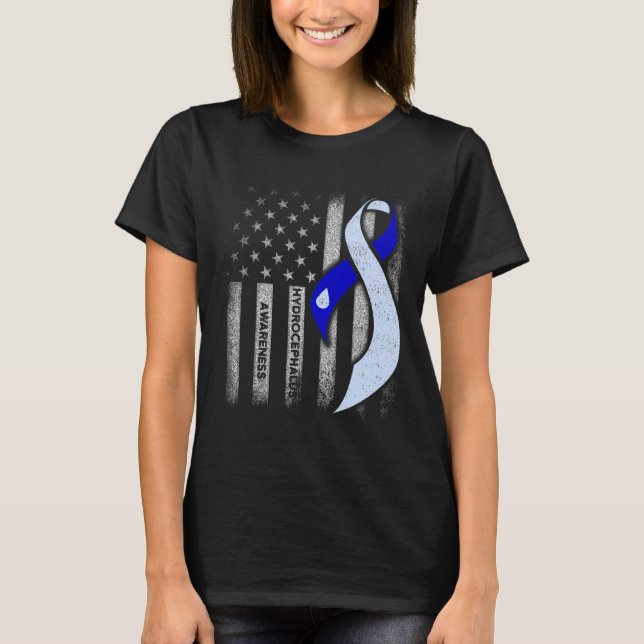 Hydrocephalus Survivor USA Flag Awareness Warrior  T-Shirt (Front)