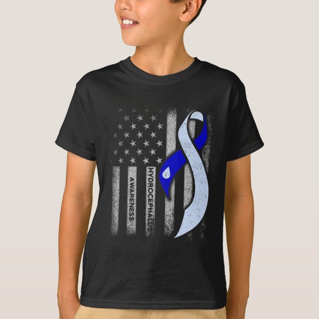 Hydrocephalus Survivor USA Flag Awareness Warrior  T-Shirt (Front)