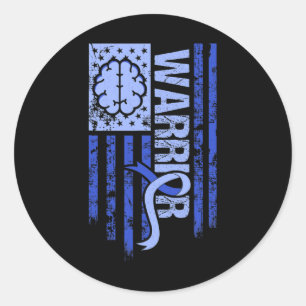 Hydrocephalus Warrior Flag Blue Ribbon Awareness M Classic Round Sticker
