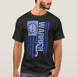 Hydrocephalus Warrior Flag Blue Ribbon Awareness M T-Shirt