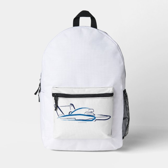 Hydroplane 01 Blue Printed Backpack (Front)