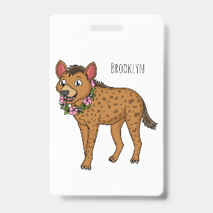 Hyena and flowers cartoon illustration badge