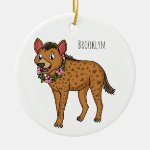 Hyena and flowers cartoon illustration  ceramic ornament