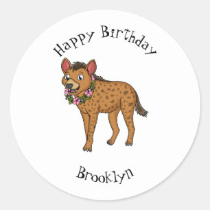 Hyena and flowers cartoon illustration classic round sticker