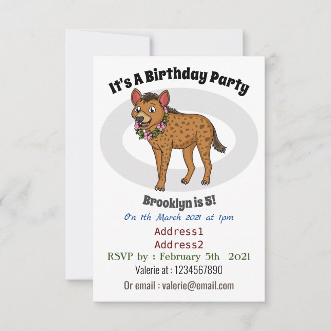 Hyena and flowers cartoon illustration invitation (Front)