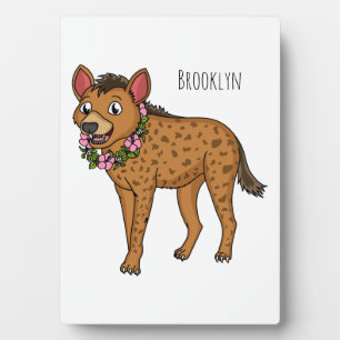 Hyena and flowers cartoon illustration plaque