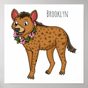 Hyena and flowers cartoon illustration poster