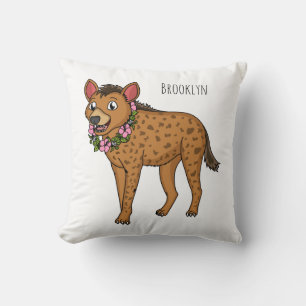 Hyena and flowers cartoon illustration throw pillow