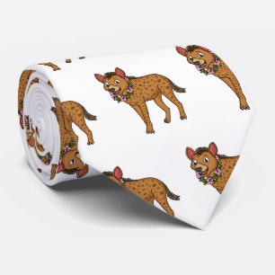 Hyena and flowers cartoon illustration tie