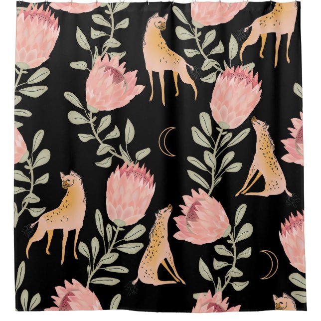 Hyena & Protea: Black Background Seamless (Front)