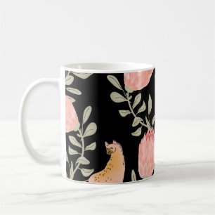 Hyena & Protea: Black Background Seamless Coffee Mug